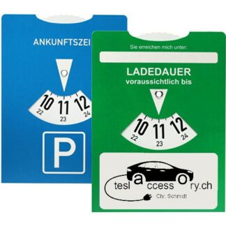 Parkscheibe und Ladedauer-Scheibe für Elektroautos