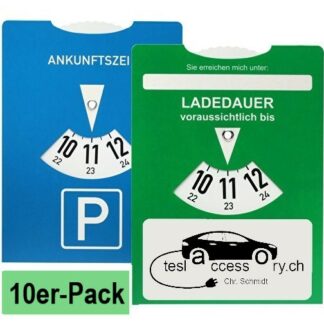 Parkscheibe und Ladedauer-Scheibe für Elektroautos, 10er-Pack