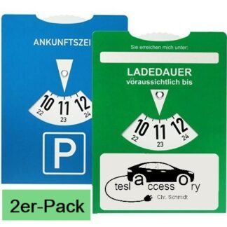 Parkscheibe und Ladedauer-Scheibe für Elektroautos, Doppelpack